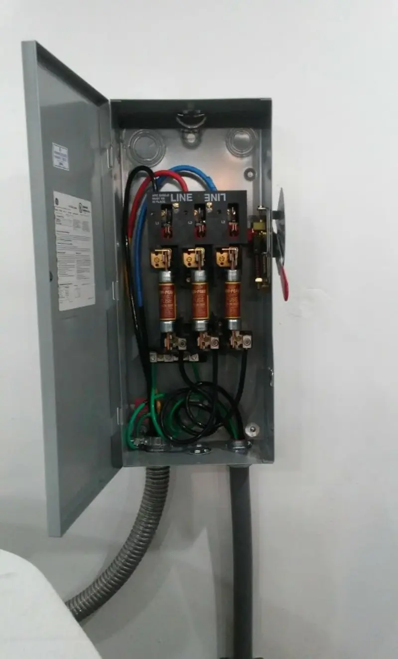 Three-phase disconnect switch installed for Electrical Wiring & Rewiring in Wall